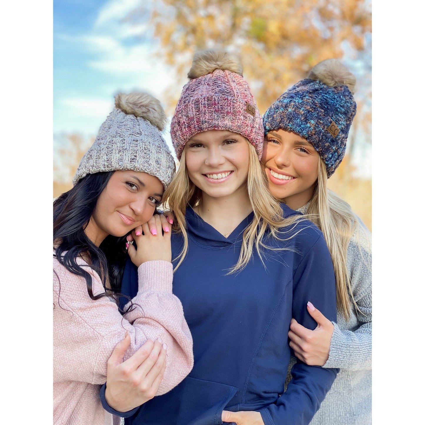 Fuzzy Lined Popcorn Confetti Fur Pom CC Beanie : Rose Multi