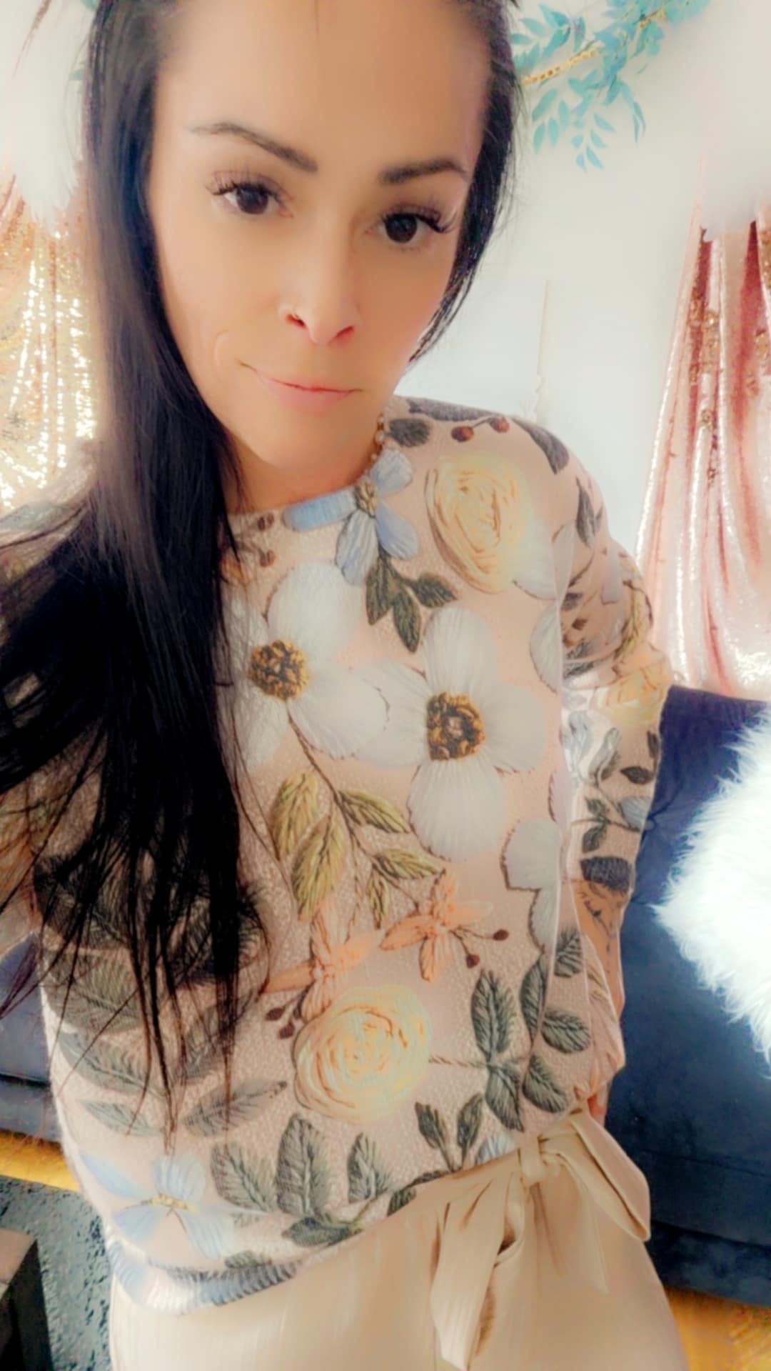 Spring Floral Lightweight Sweater in Tan