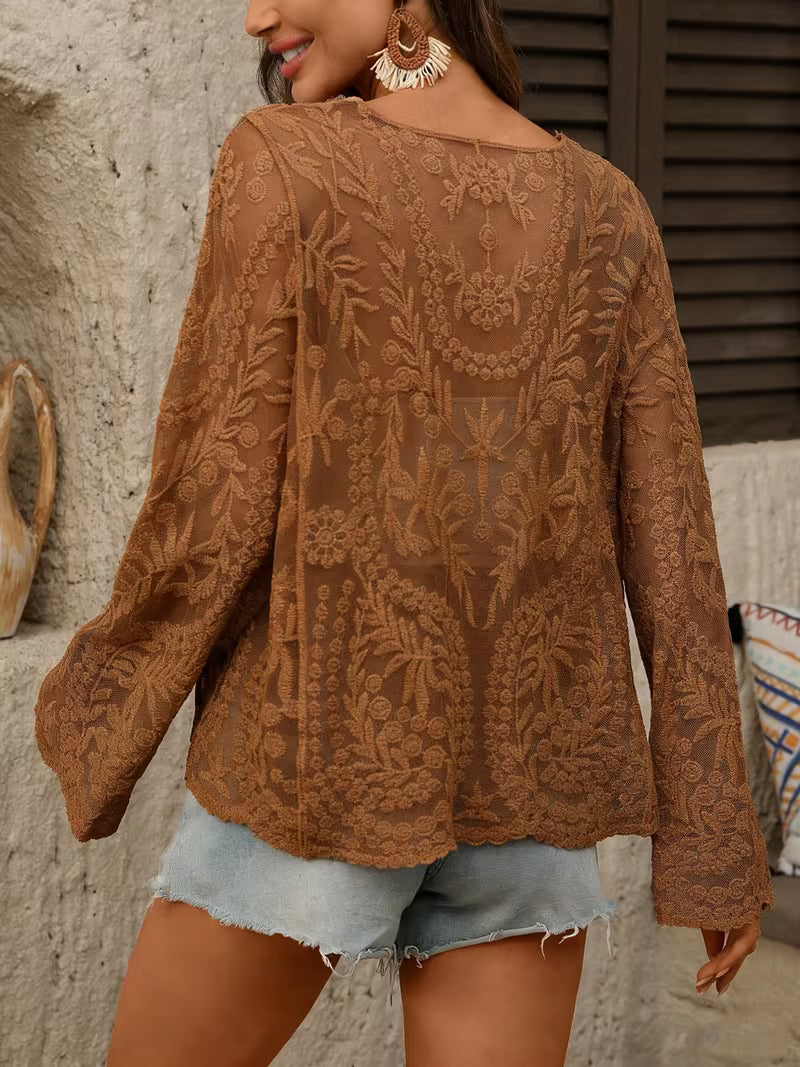 Boho Floral Lace Long Sleeve Top