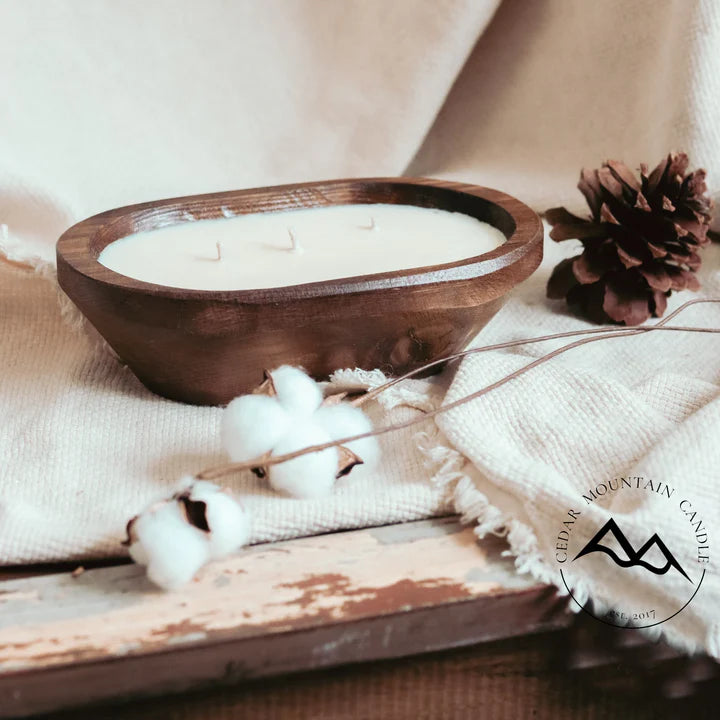 Peppered Suede - 3 Wick Natural Wood Dough Bowl Candle