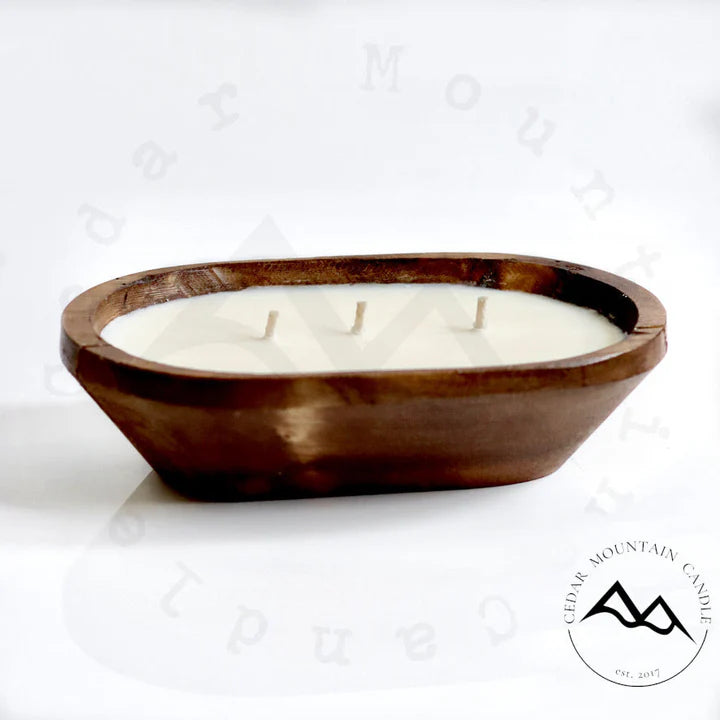 Peppered Suede - 3 Wick Natural Wood Dough Bowl Candle