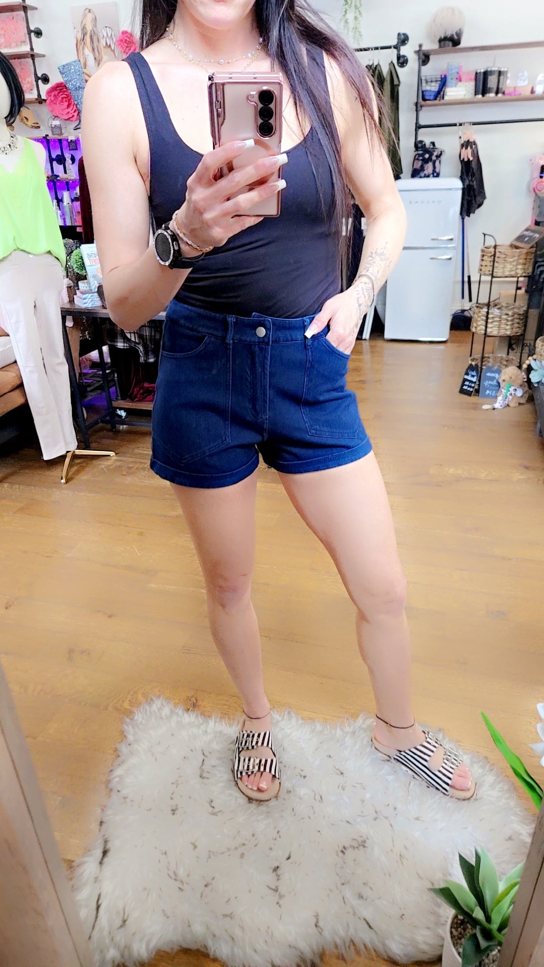 Cotton Stretch Denim Shorts in Dark