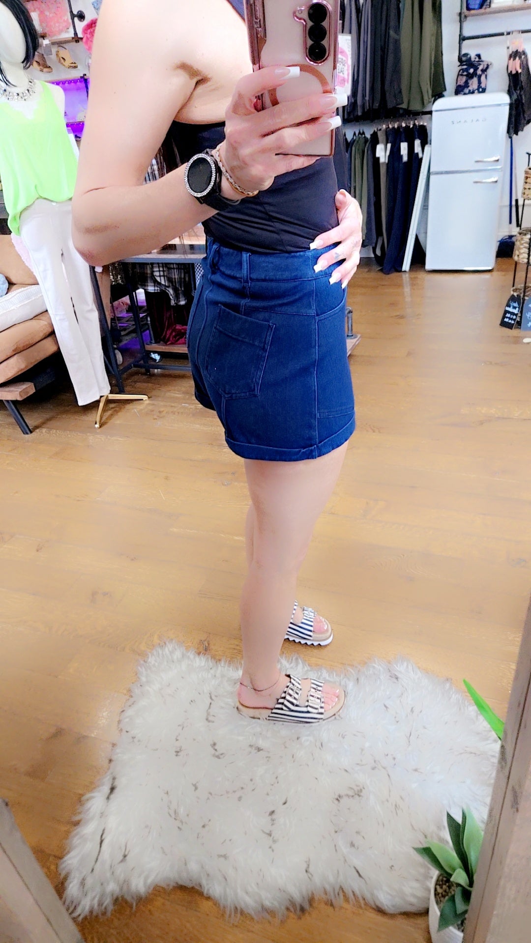 Cotton Stretch Denim Shorts in Dark