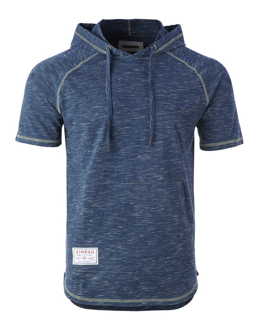 MEN'S Short Sleeve Pullover Pocket Hipster Thin Hoodie: Navy