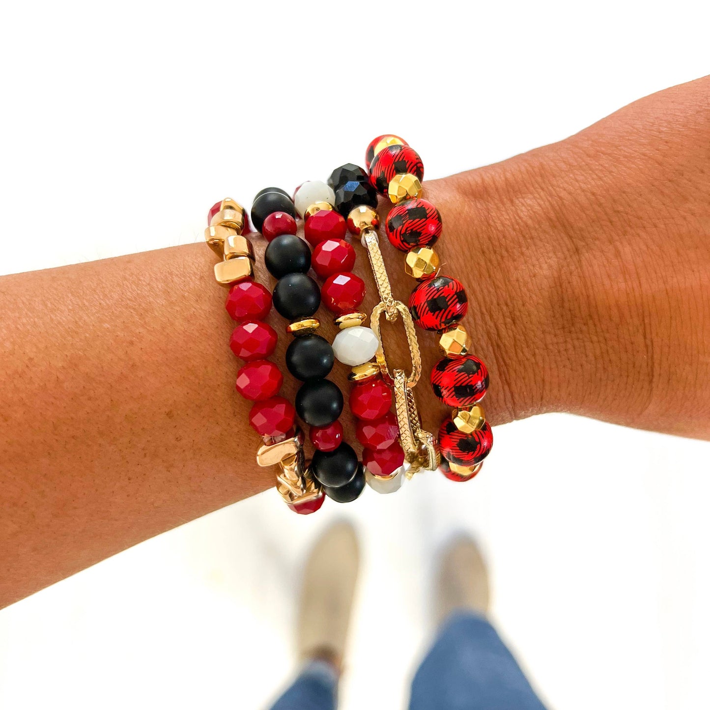 Buffalo Plaid Red & Gold Christmas Bracelet Stack