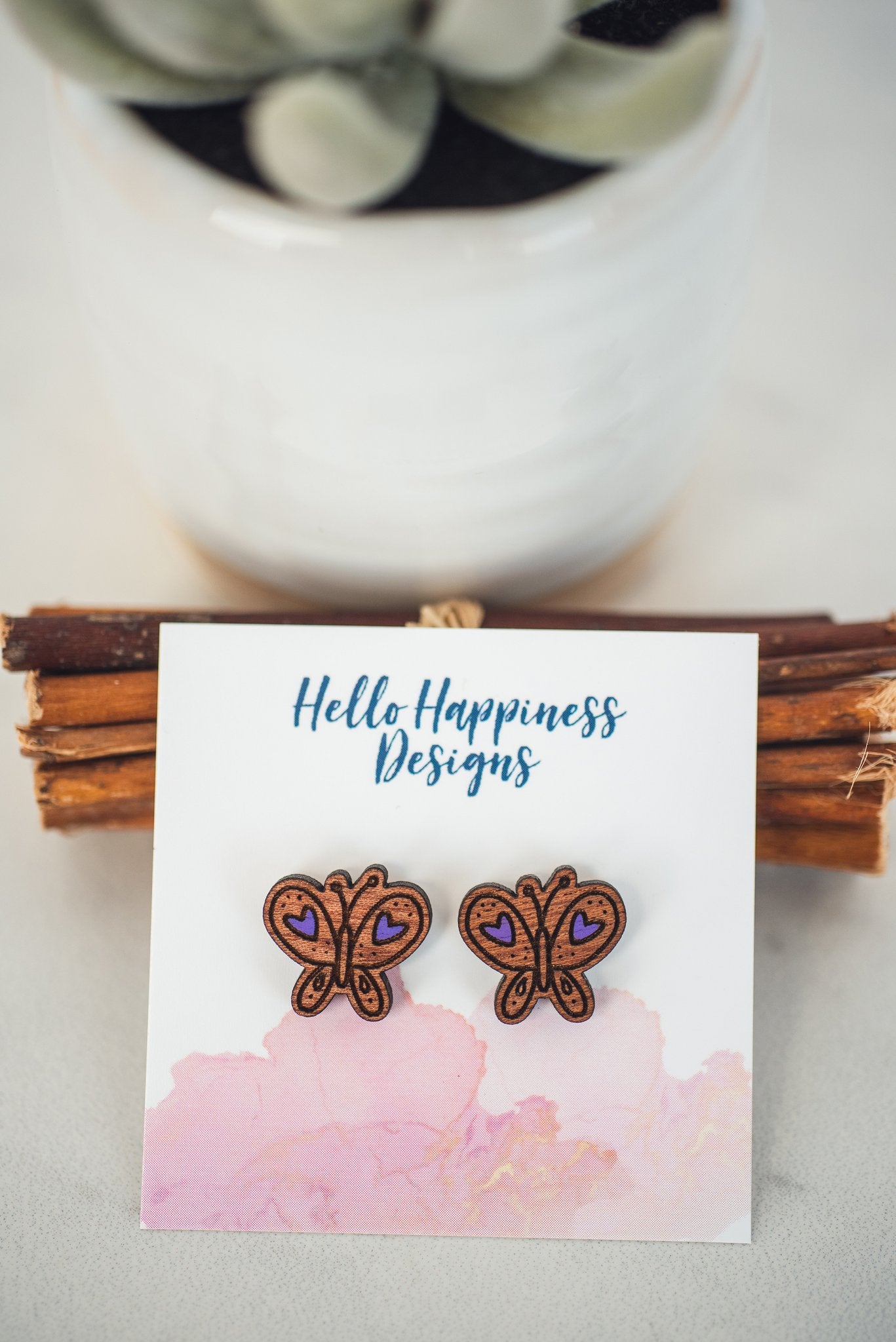Butterfly Wood Stud Earrings
