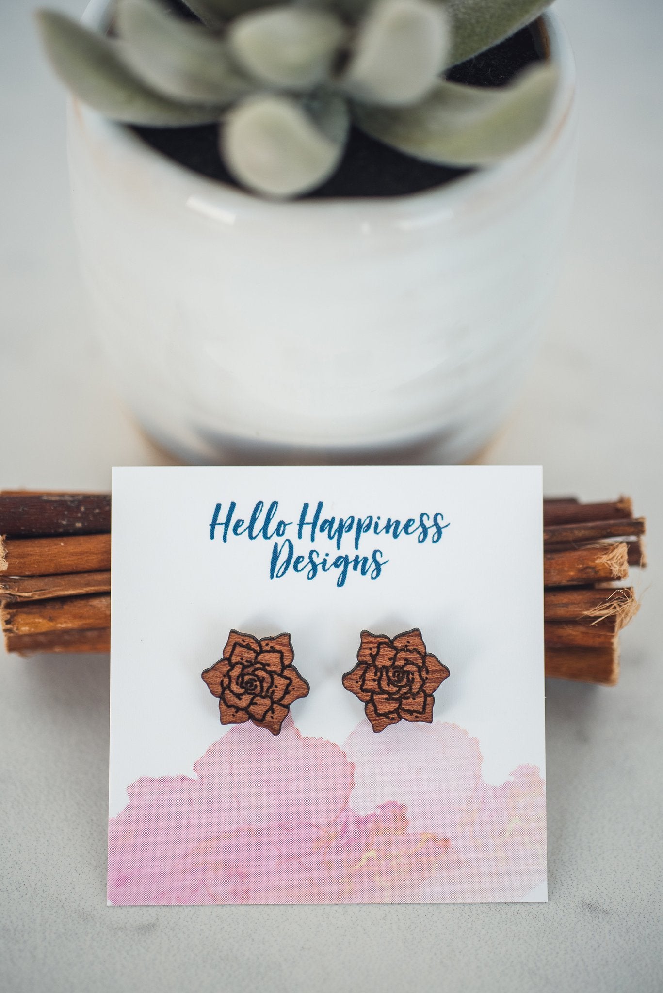 Rose Wood Stud Earrings