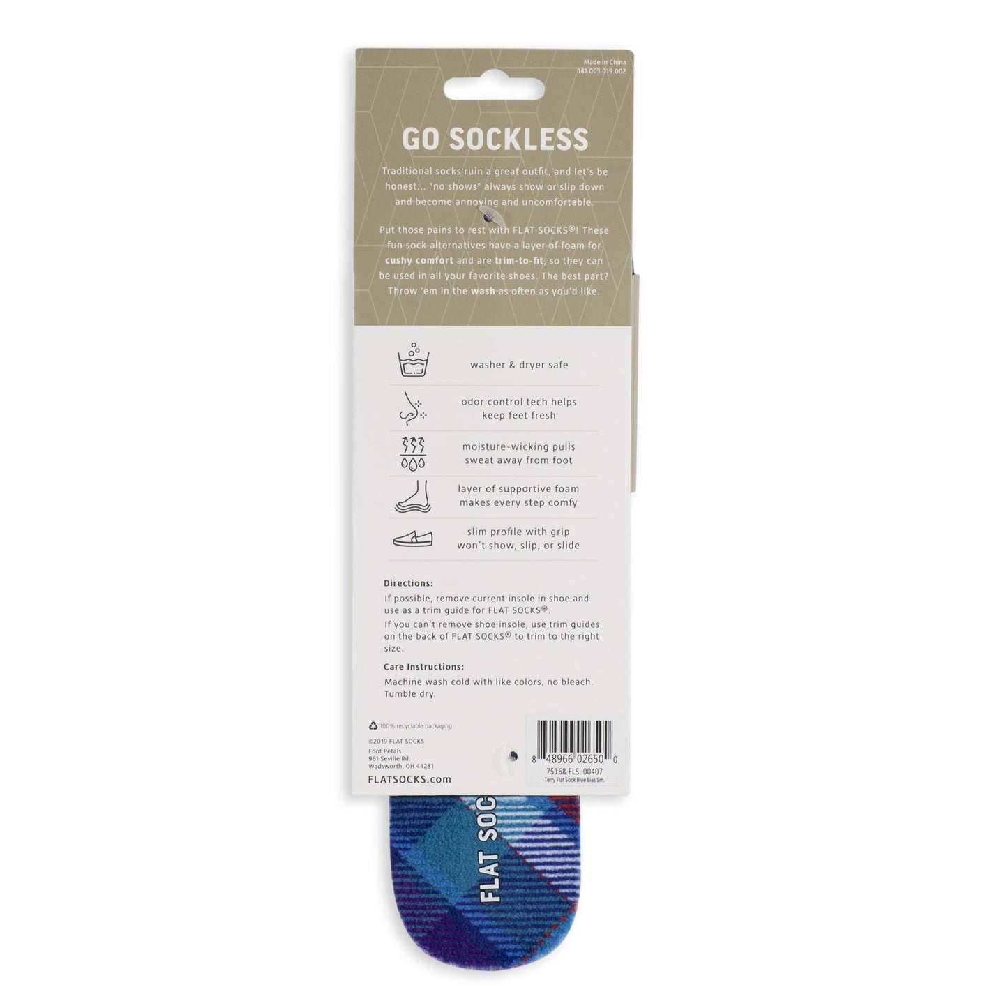 Blue Plaid Flat Socks - Small