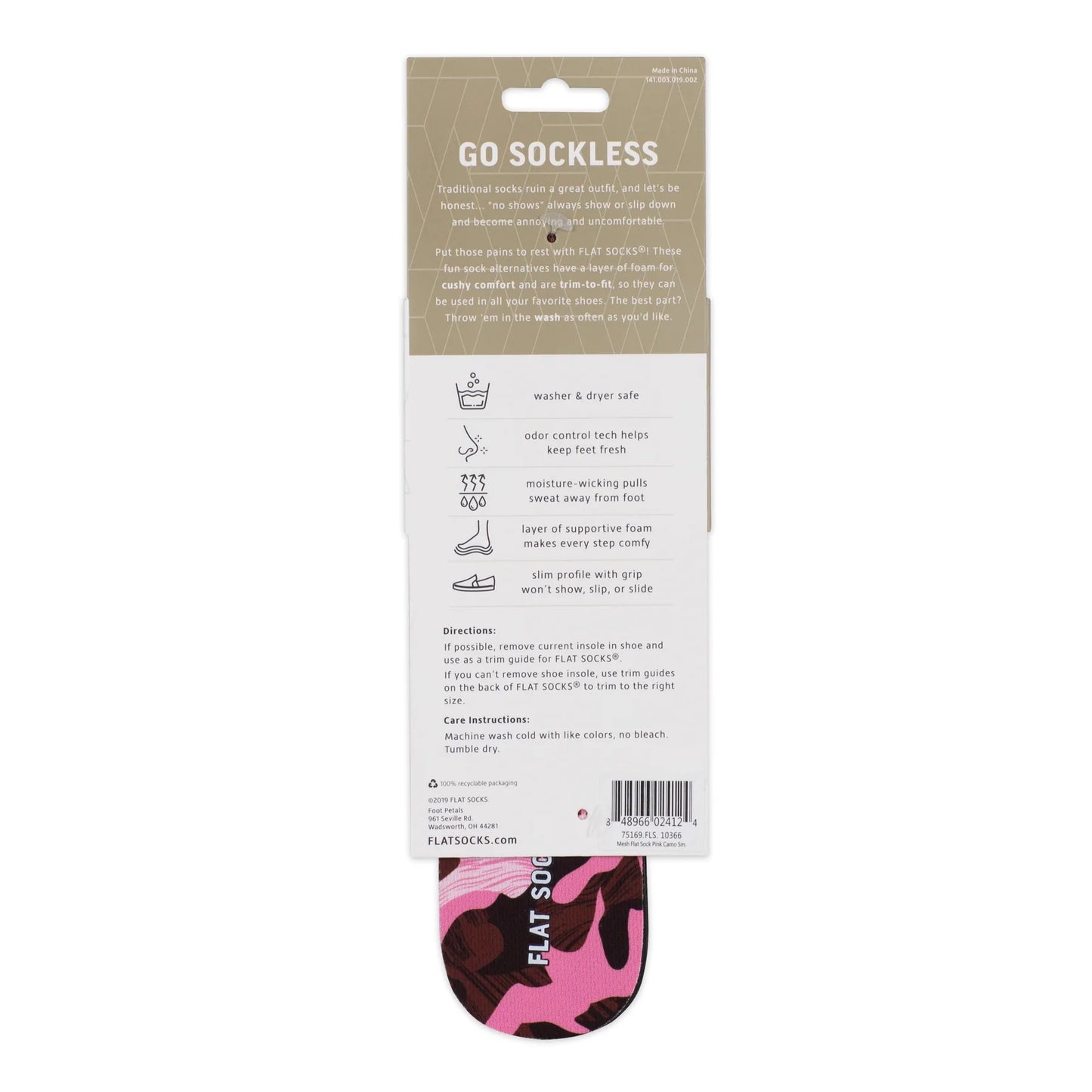 Pink Camo Flat Socks - Small