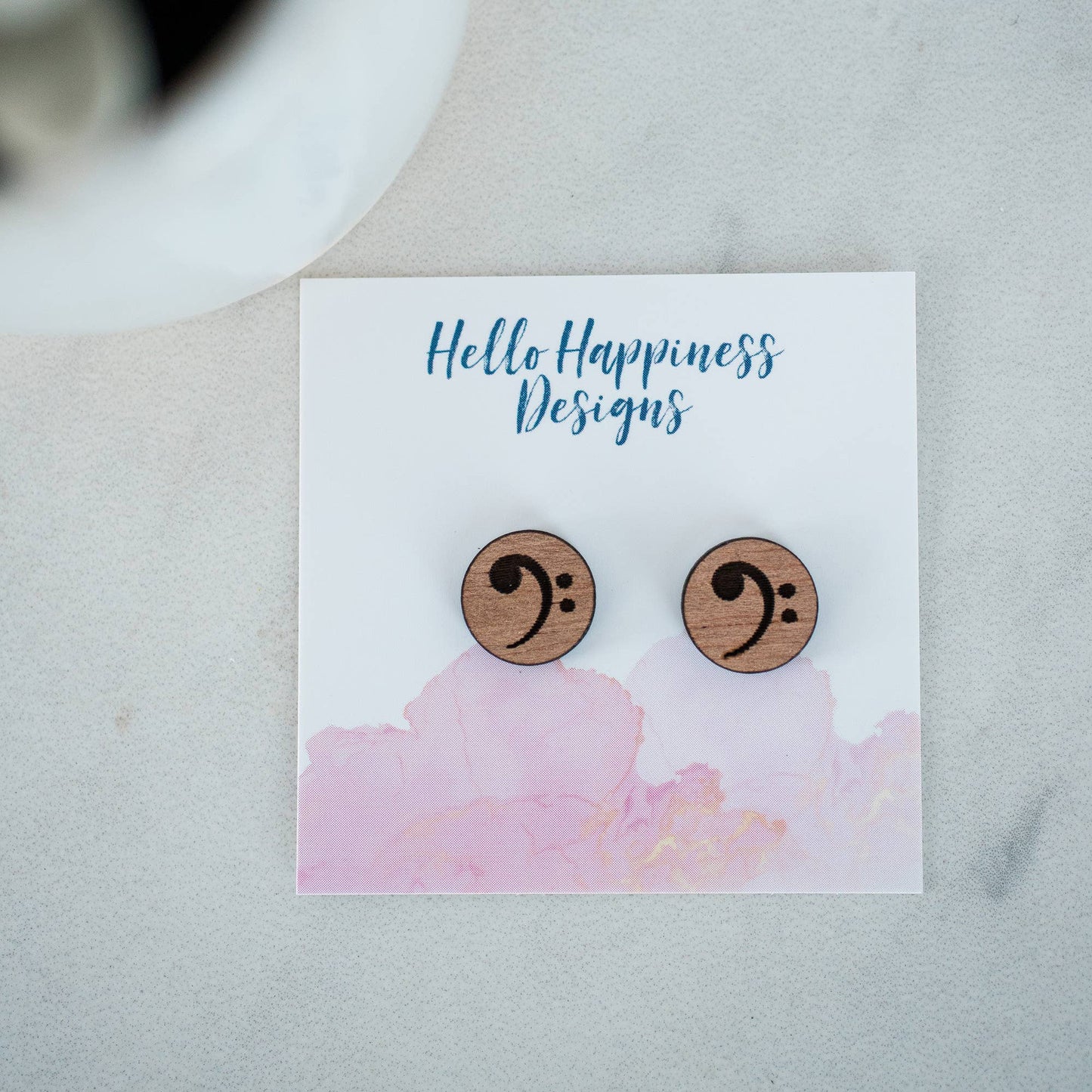 Music Earrings - Bass Clef Wood Studs - SALE
