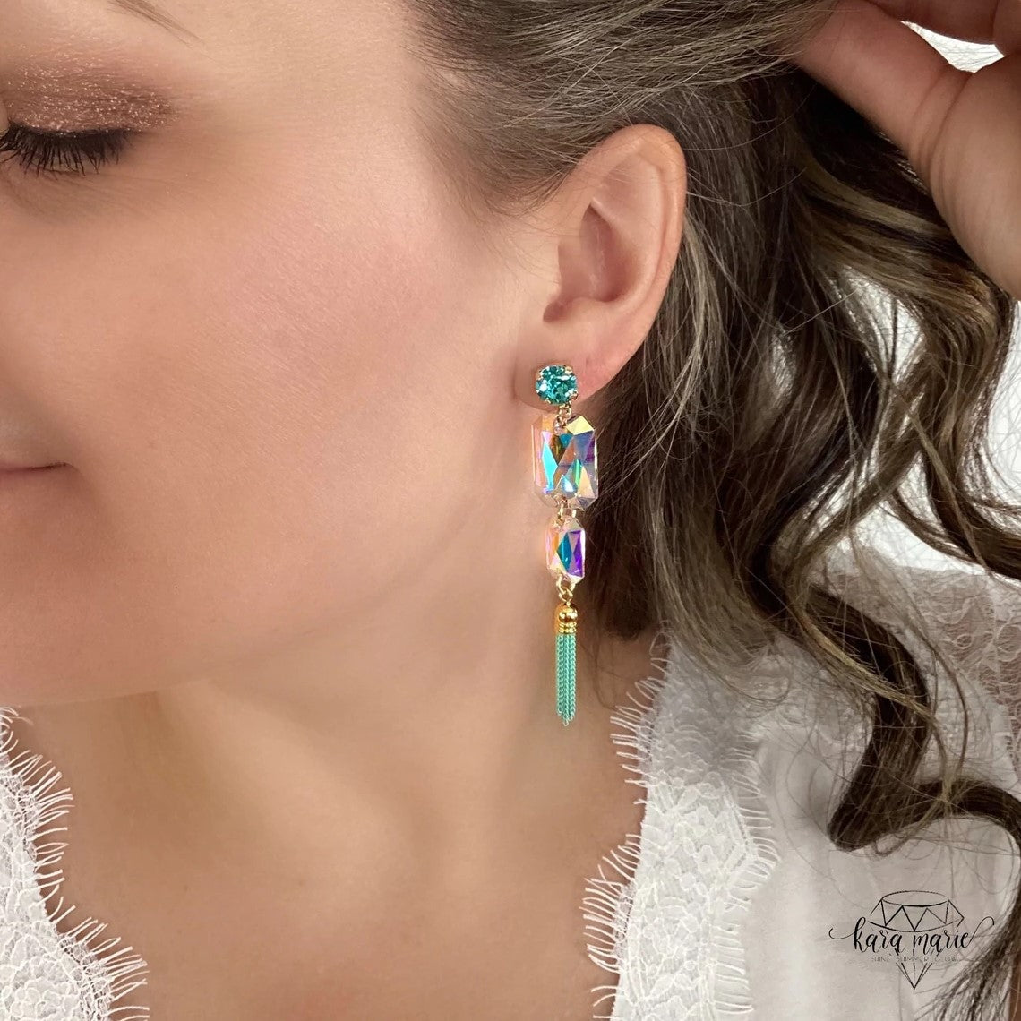 Kara Marie Jewelry Rainbow Tassel Earrings in Mint