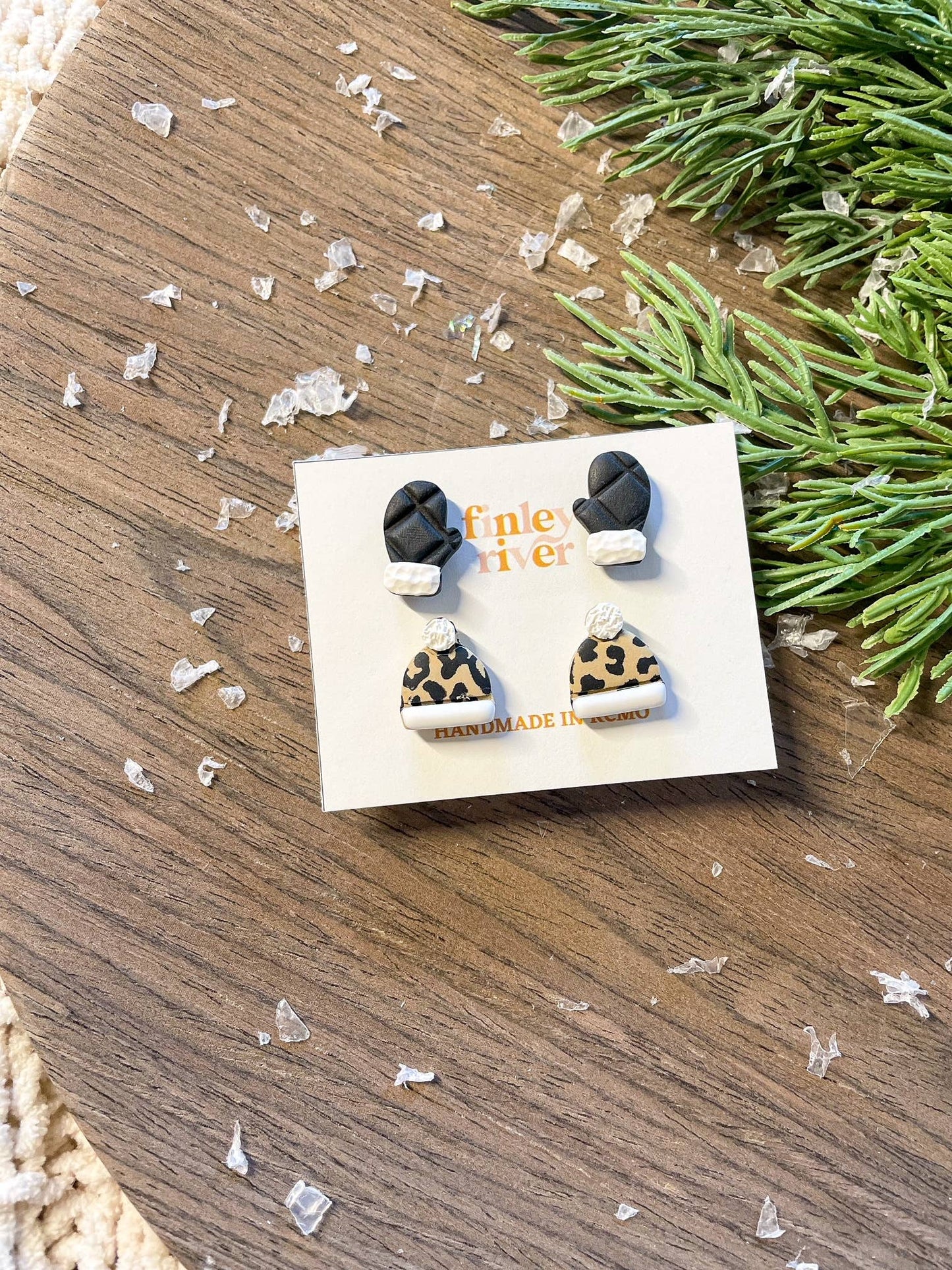 Winter Stud Pack | Black + Leopard | Clay Earrings: Silver Findings