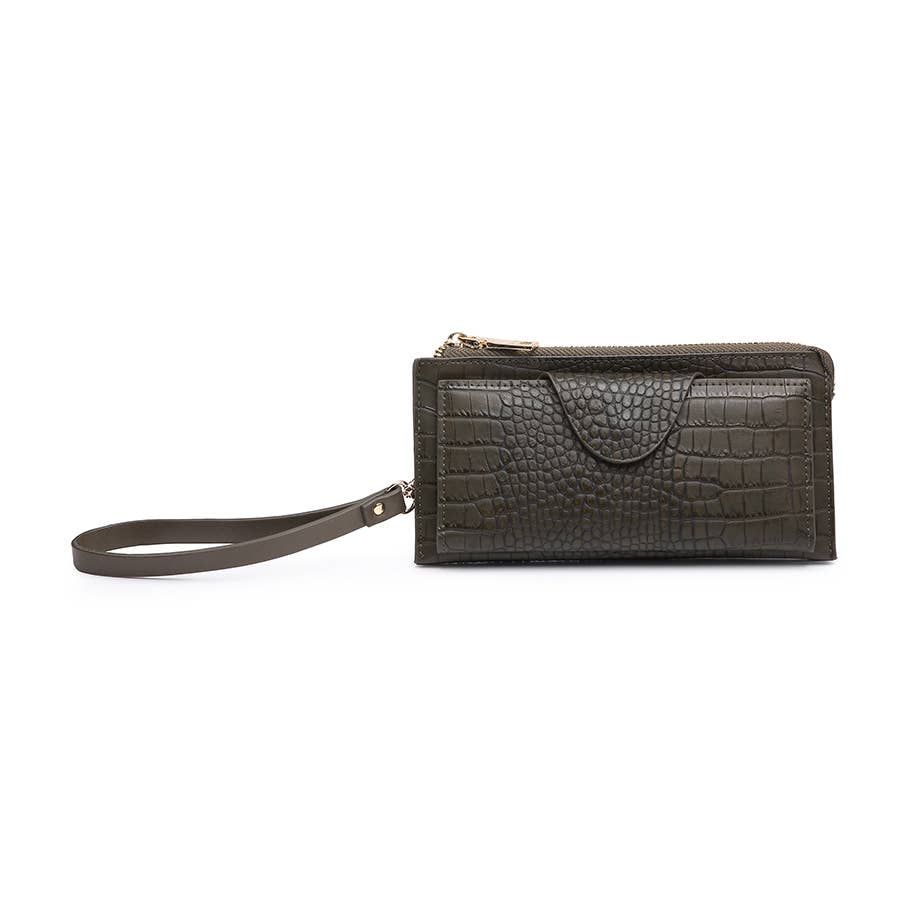 Kyla RFID Wallet w/ Snap Closure - Coffee Croc