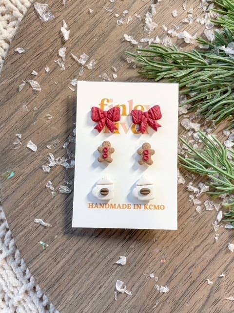 Christmas Stud Pack | Gingerbread | Clay Earrings: Gold Findings