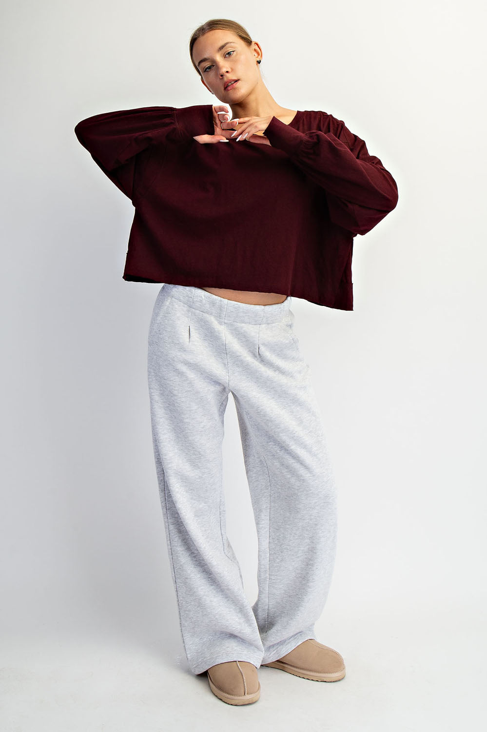 Open Back Long Sleeve Thumb Hole Top - Wine