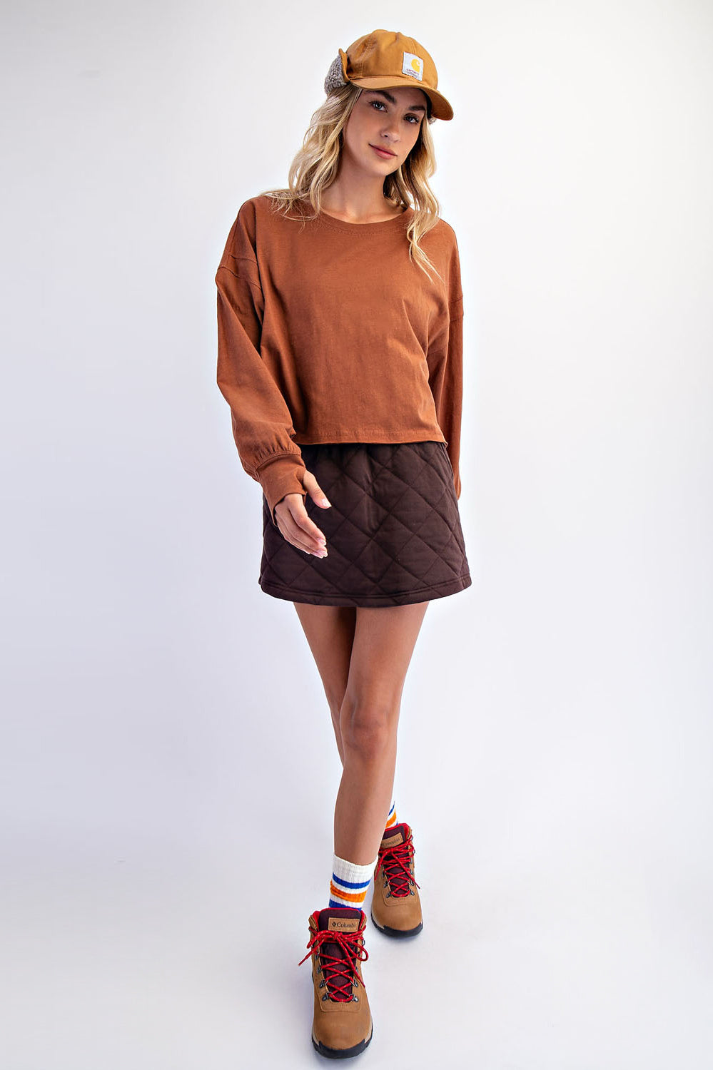Open Back Long Sleeve Thumb Hole Top - Chesnut