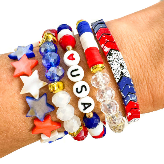 4th of July Red, White & Blue Love USA Bracelet Stack