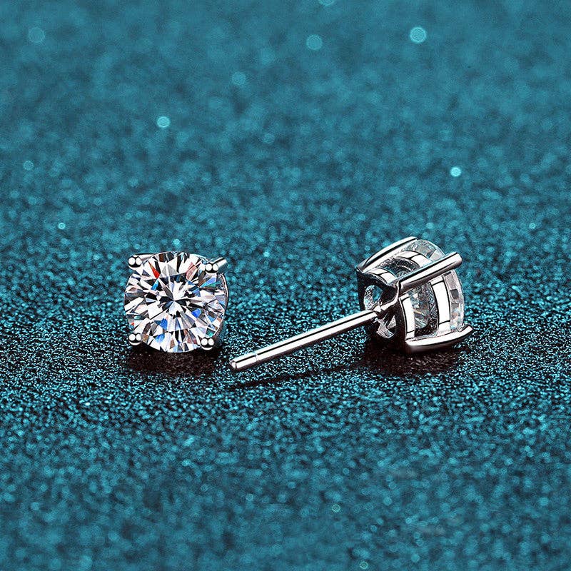 Four-Prong Moissanite Stud Earrings in 925 Sterling Silver: 0.4 ct