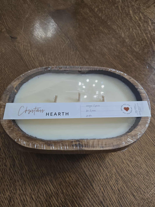Christmas Hearth - 3 Wick Natural Wood Dough Bowl Candle