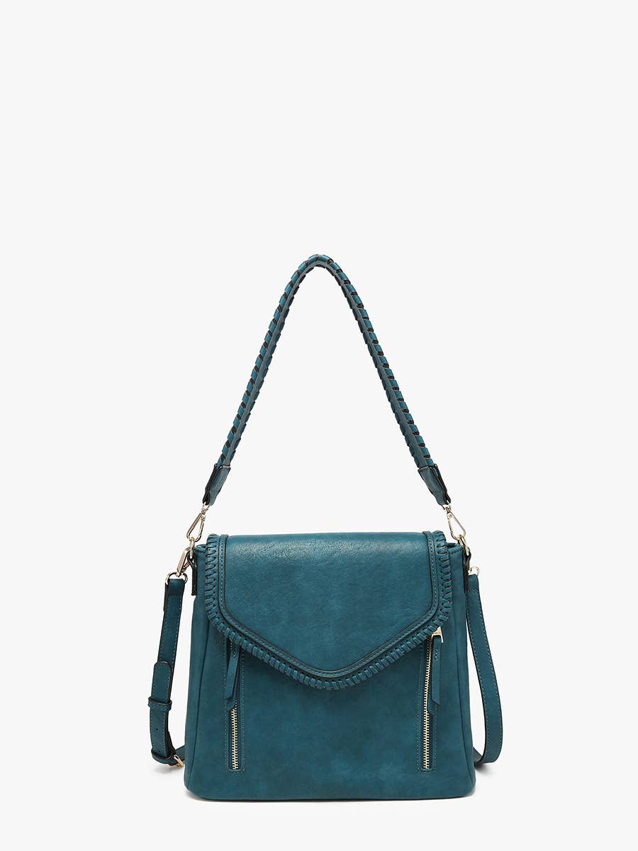 Lorelei Double Zip Crossbody – Whipstitch Trim - Brown