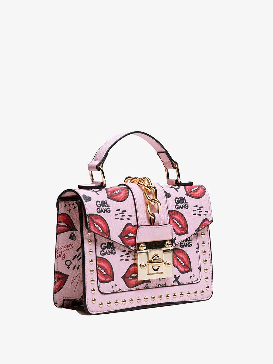 Hollis Square Graffiti Crossbody w/ Studs - Pink