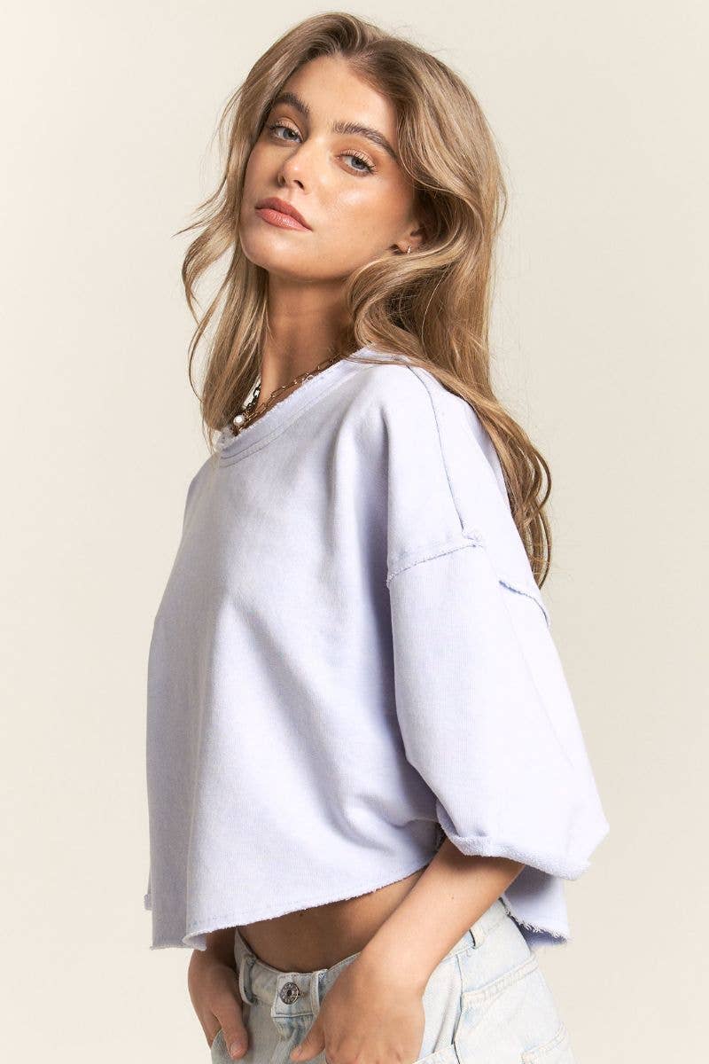 Raw Hem Oversized Box Fit Top in Pastel Lilac
