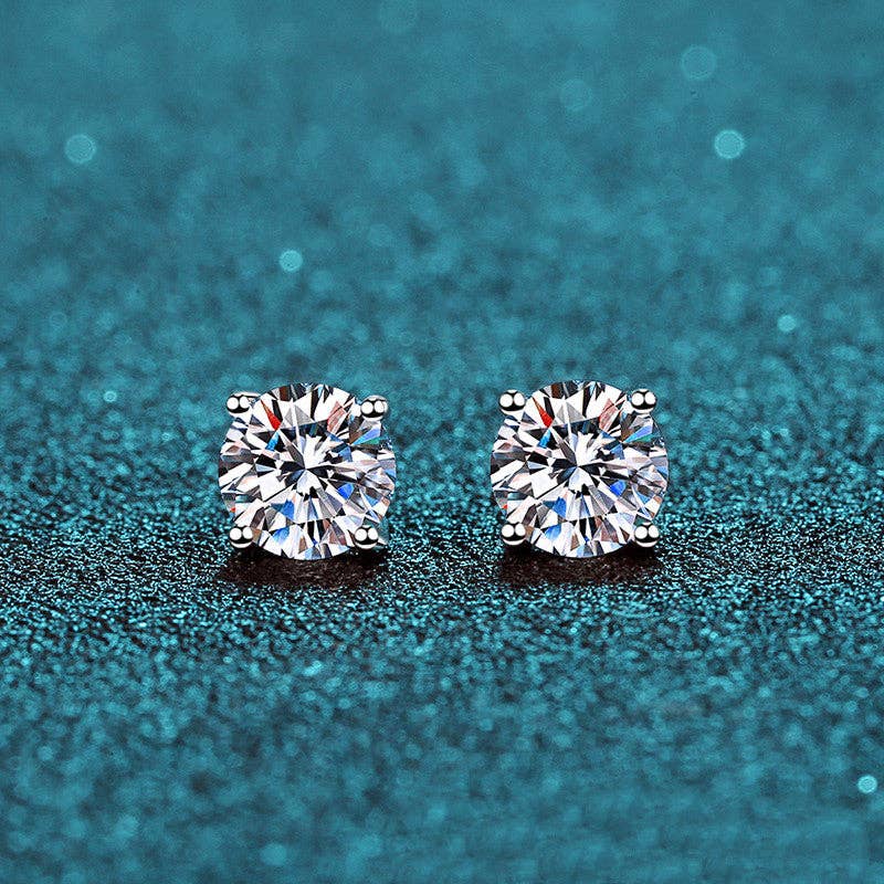 Four-Prong Moissanite Stud Earrings in 925 Sterling Silver: 0.4 ct