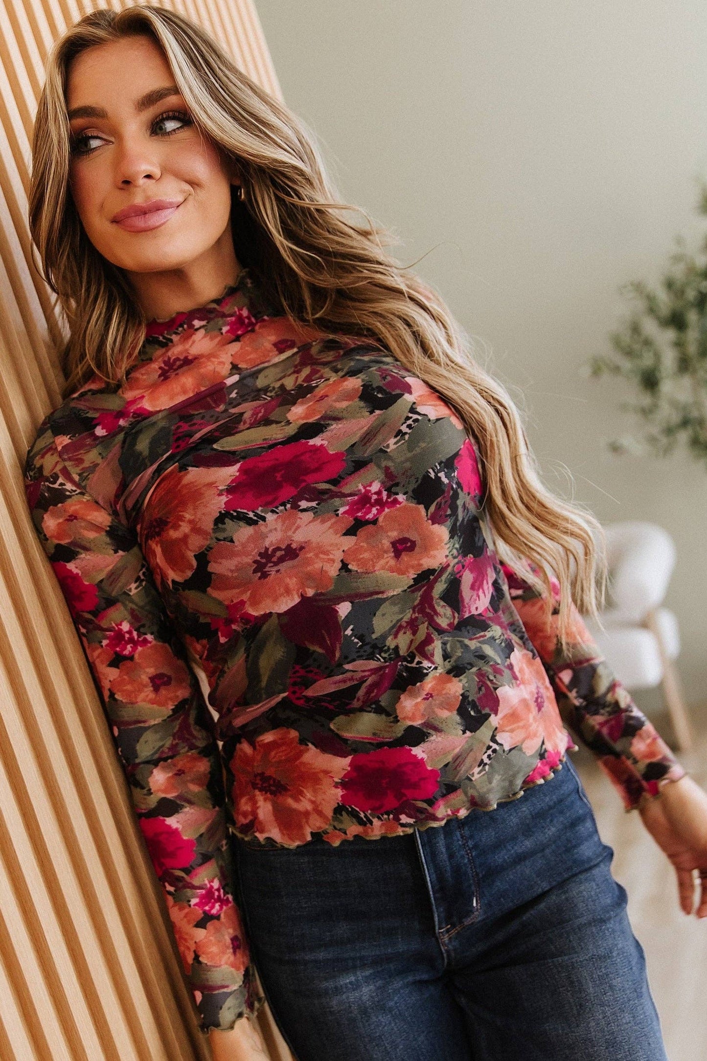 Isolde Floral Print Mesh Top