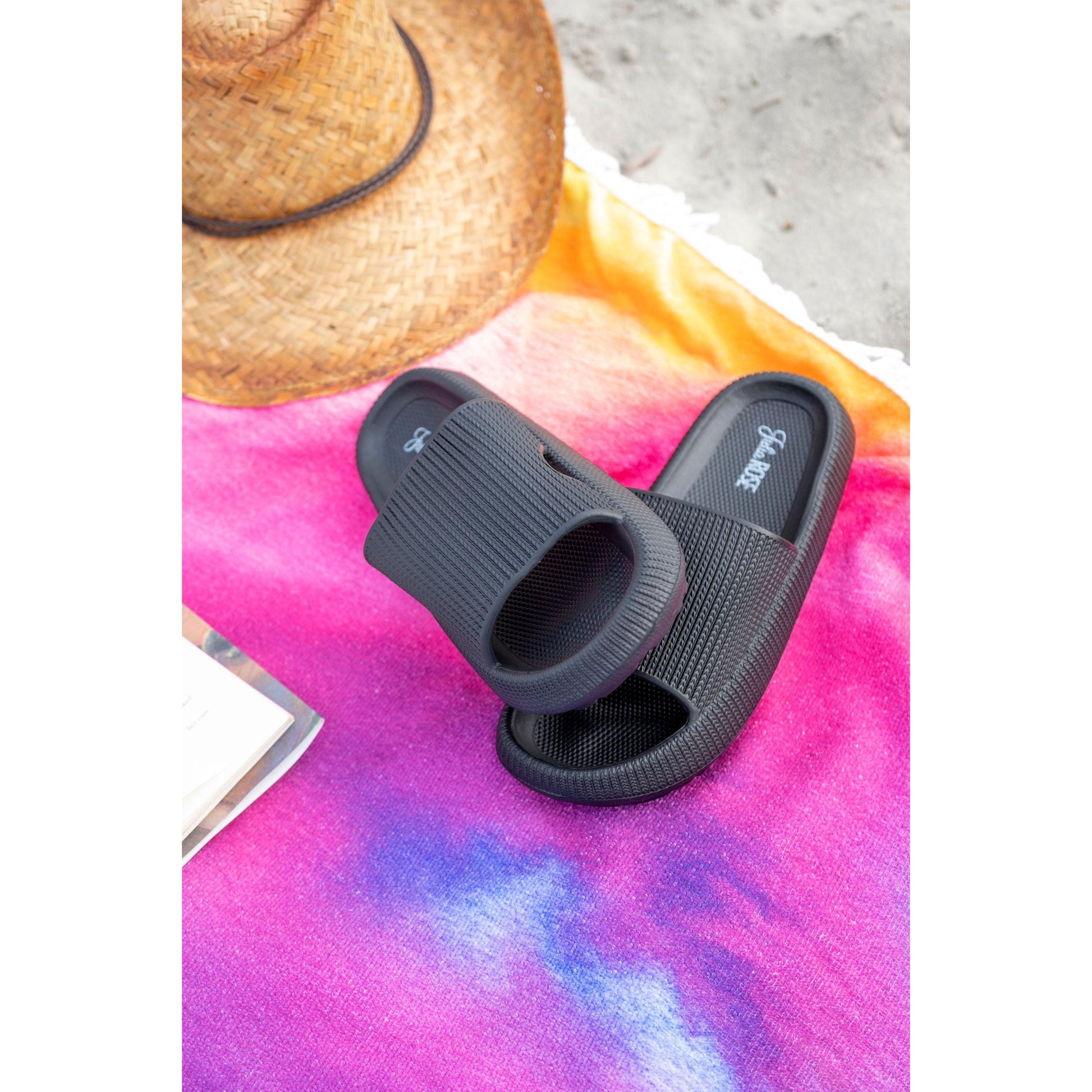 Black Insanely Comfy Slides by Julia Rose lightweight cushioned sole