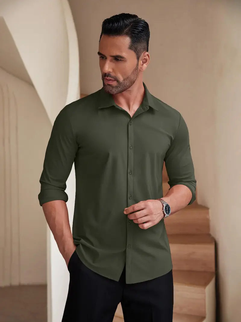 MEN'S Stretch Wrinkle-Free Long Sleeve Button Down Shirt