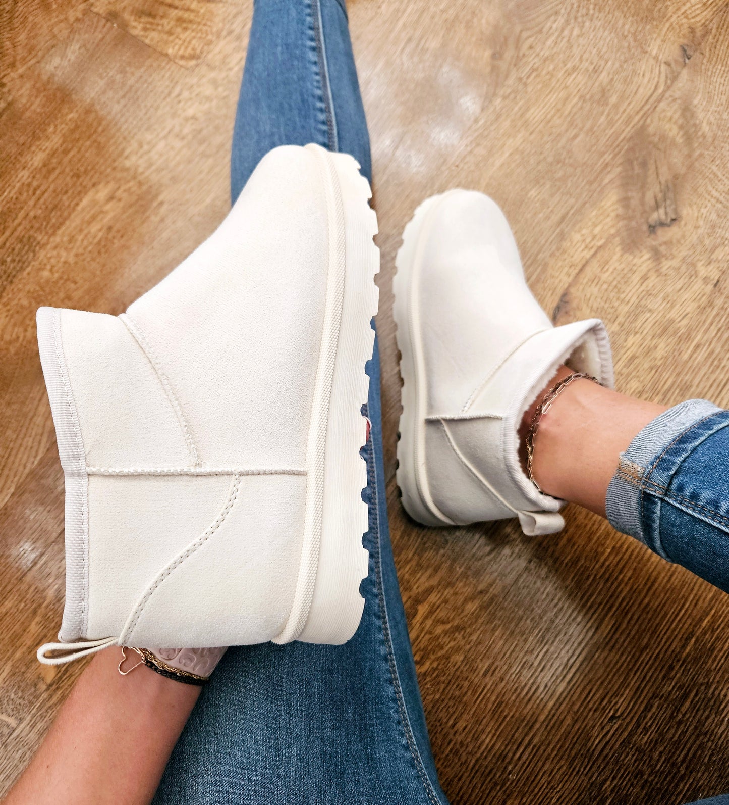 Cream Suede Mini Ankle Boots