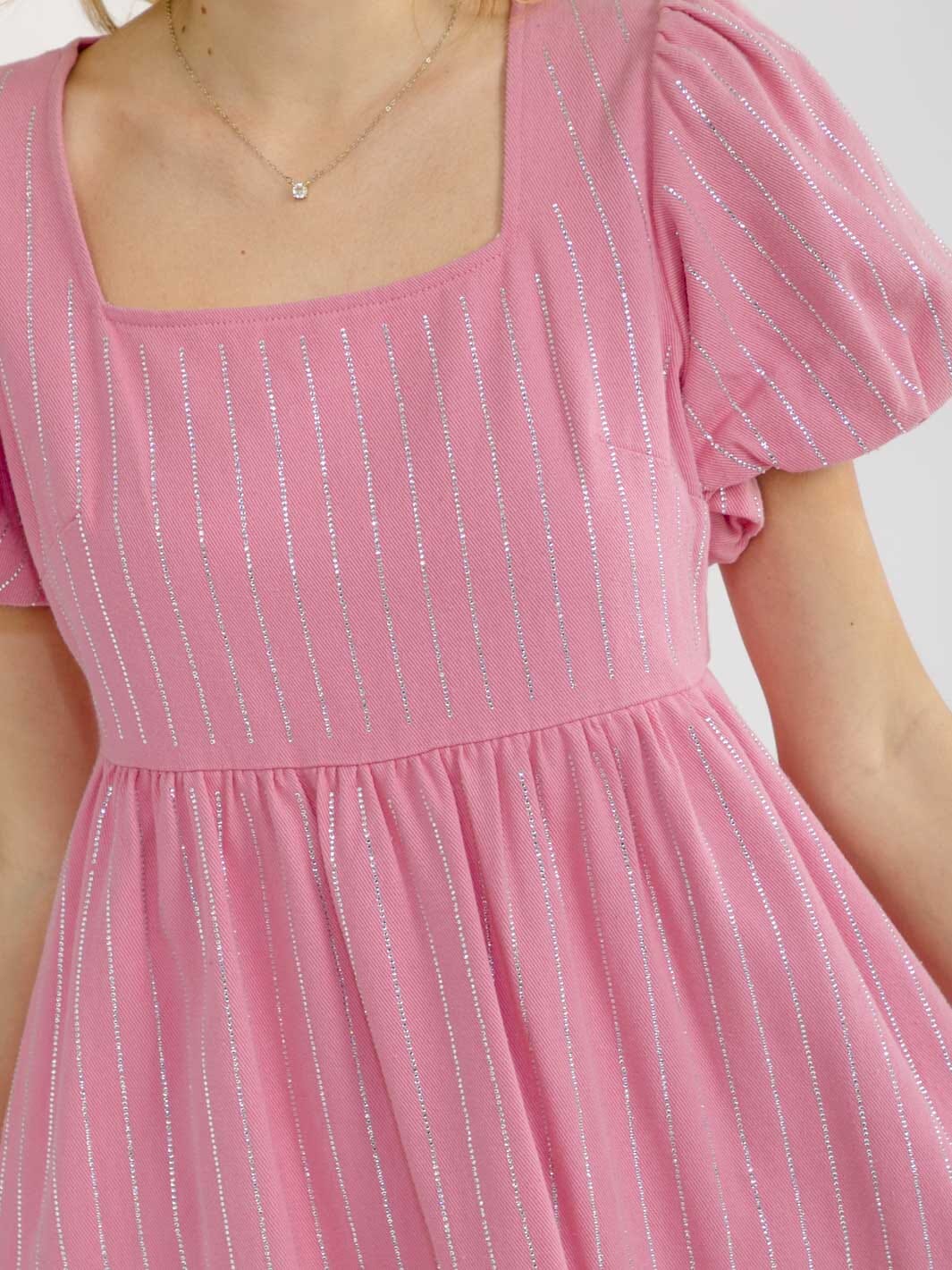 Pink Shimmer Rhinestone Shirt Dress