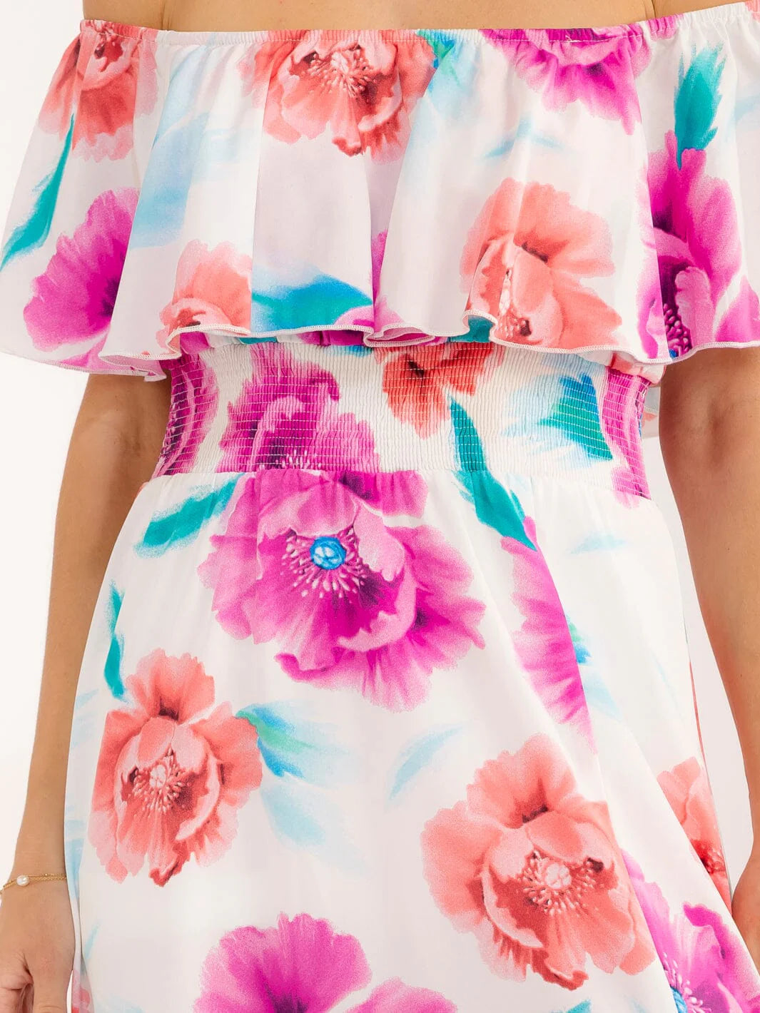 Pink Floral Off-Shoulder Maxi Dress