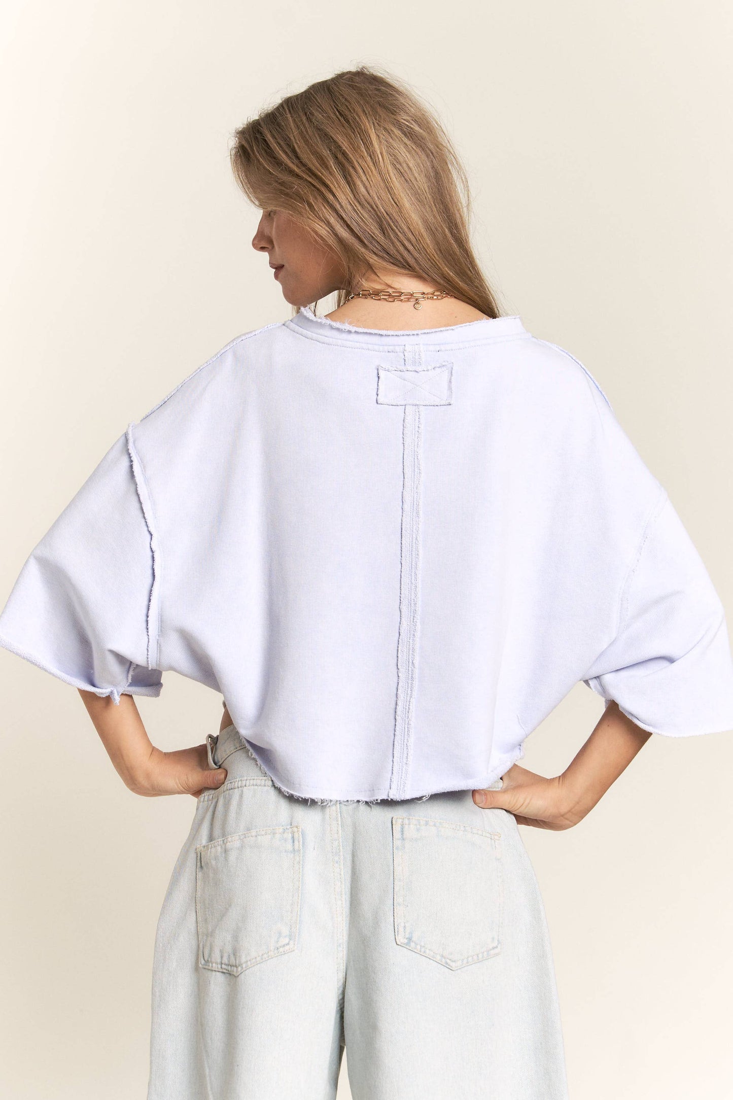 Raw Hem Oversized Box Fit Top in Pastel Lilac