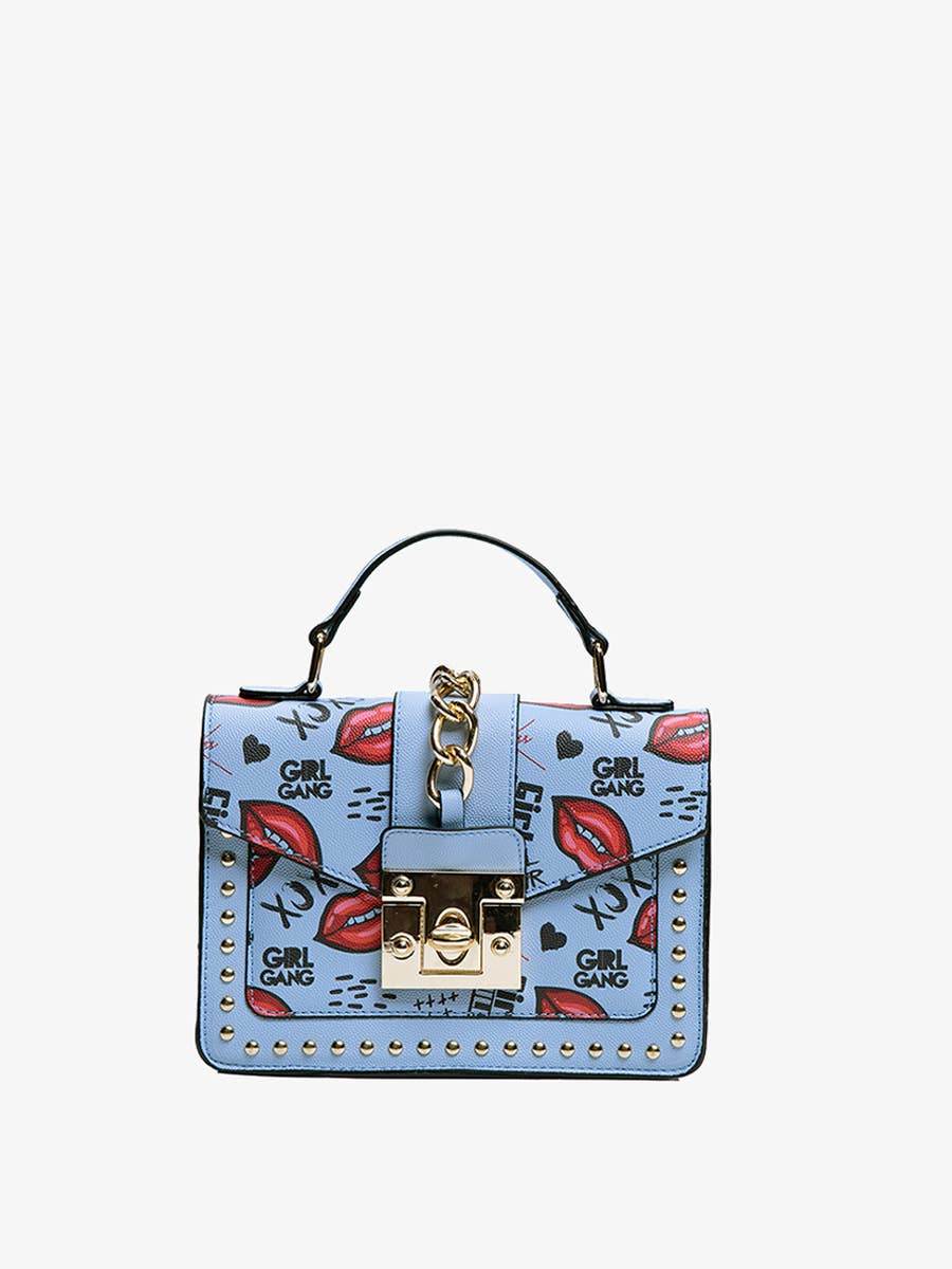 Hollis Square Graffiti Crossbody w/ Studs - Blue