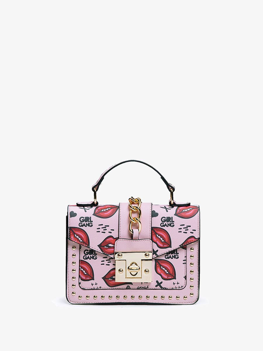 Hollis Square Graffiti Crossbody w/ Studs - Pink
