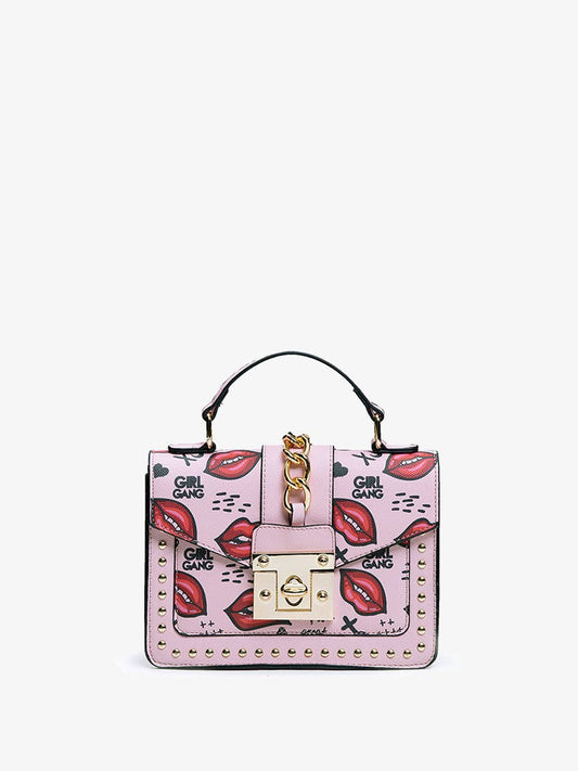 Hollis Square Graffiti Crossbody w/ Studs - Pink