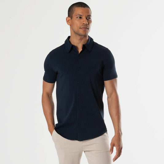 Navy Short Sleeve Super Stretch Button Up Shirt