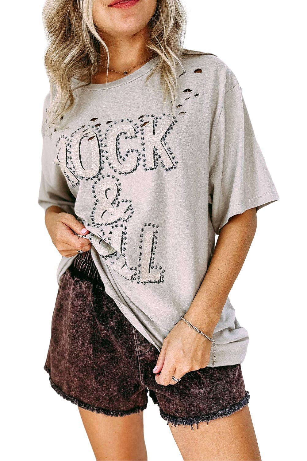 Rock & Roll Graphic Ripped Oversized Tee