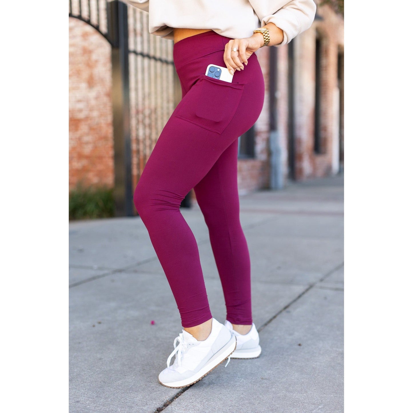 The Maria - Maroon Full Length Leggings with Pocket