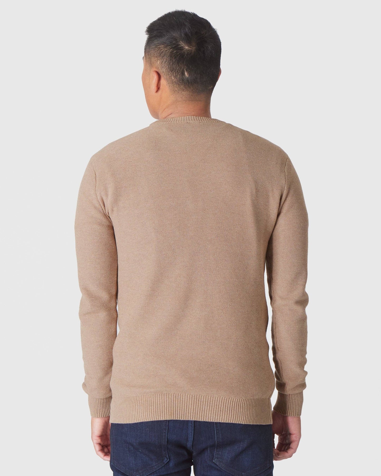 MEN'S Crew Sweater in Heather Camel Pique