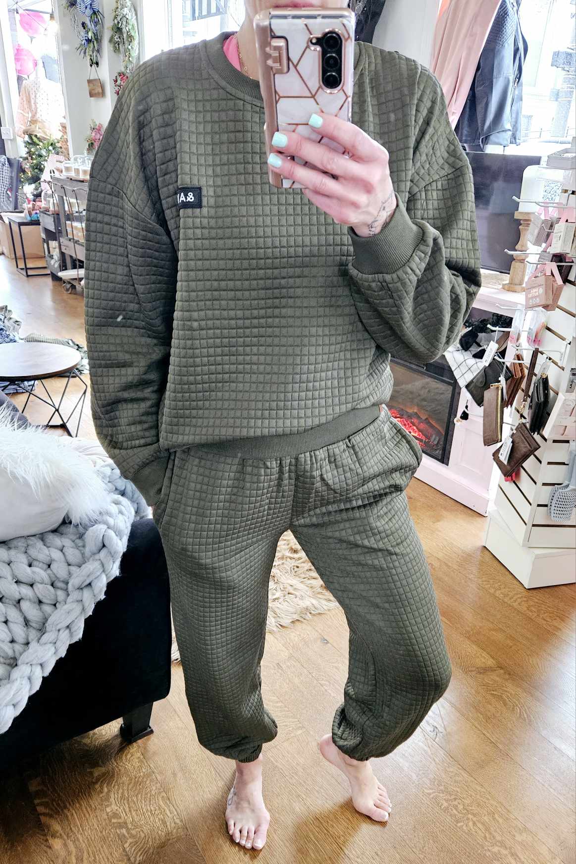 Ampersand Quilted Joggers in Olive