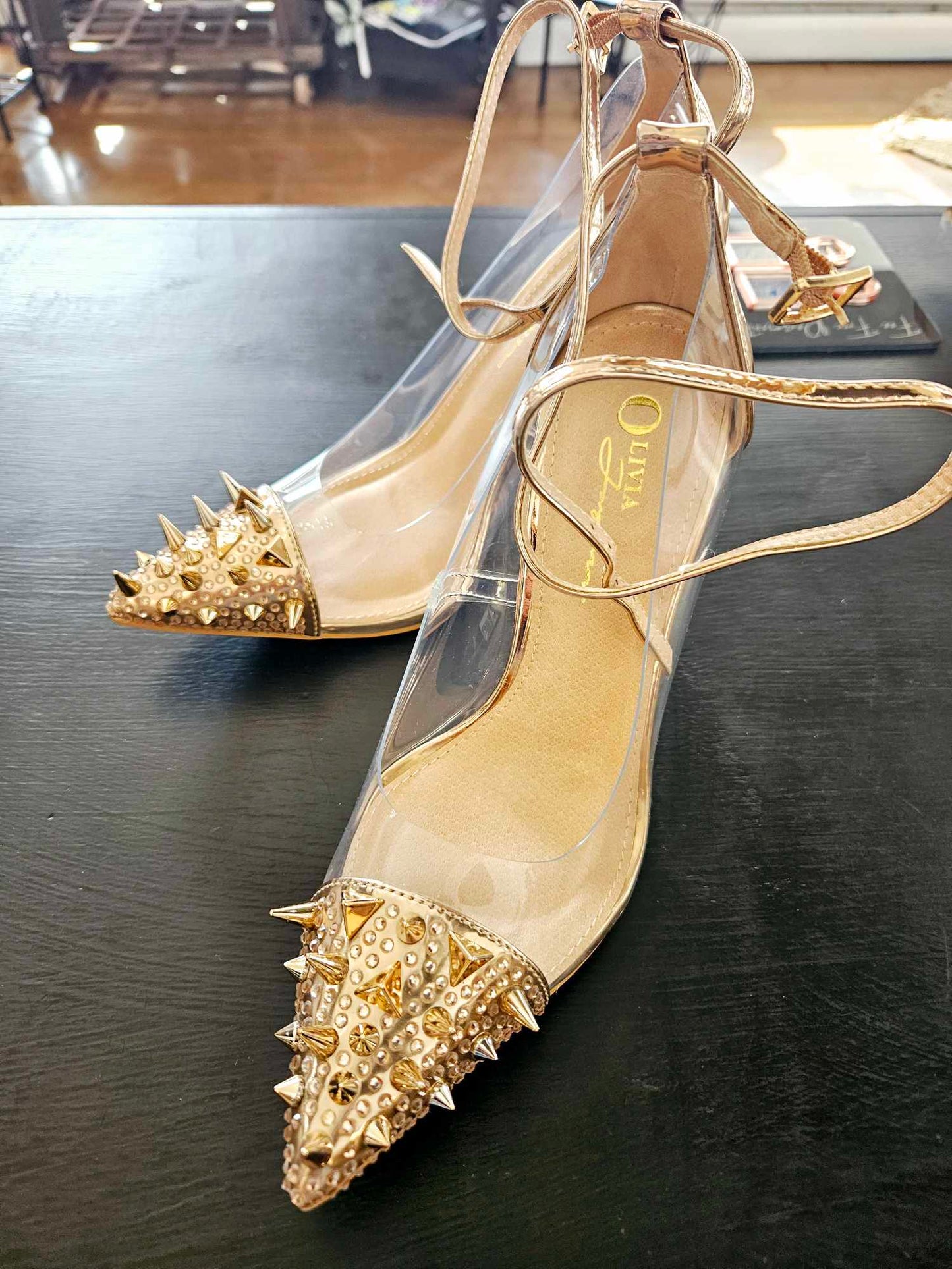 Spikey Transparent Pumps in Rose Gold