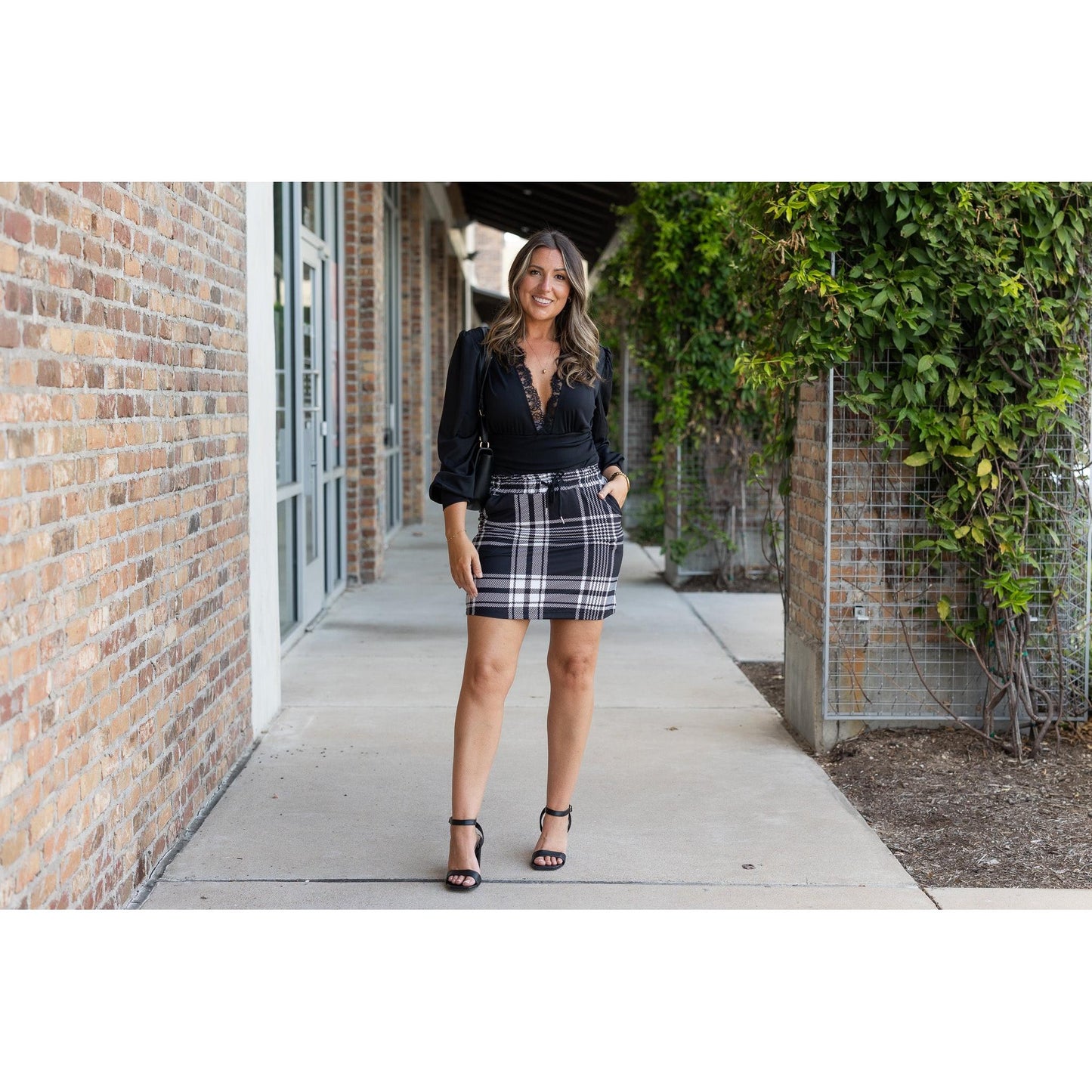 The Amelia - Black And White Plaid Jogger Skirt