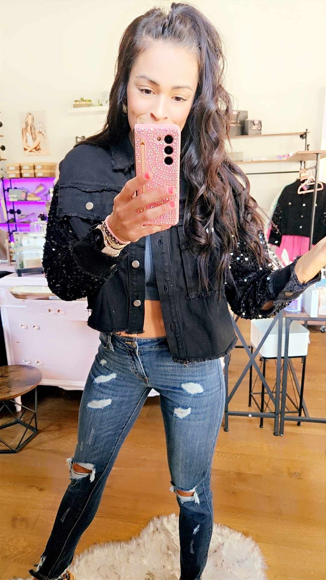 Black Sequin Denim Jacket