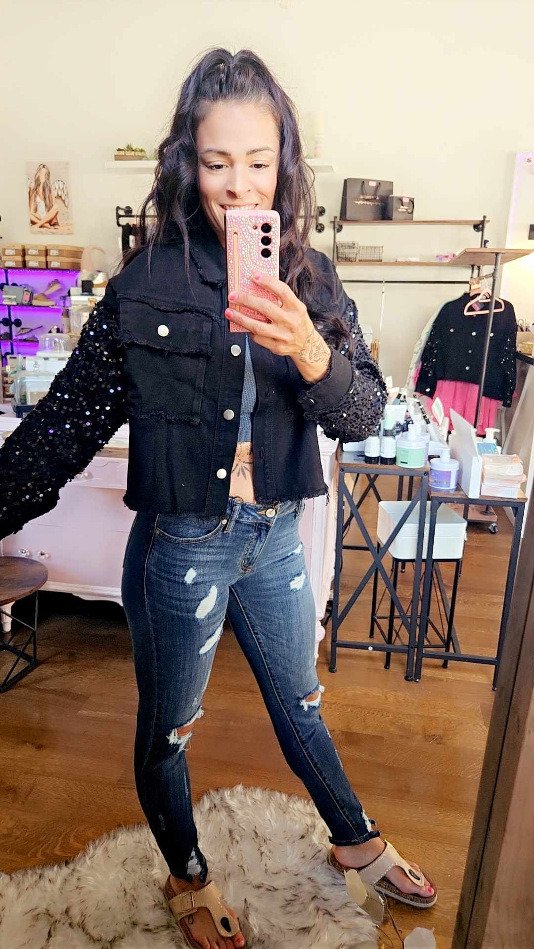 Black Sequin Denim Jacket