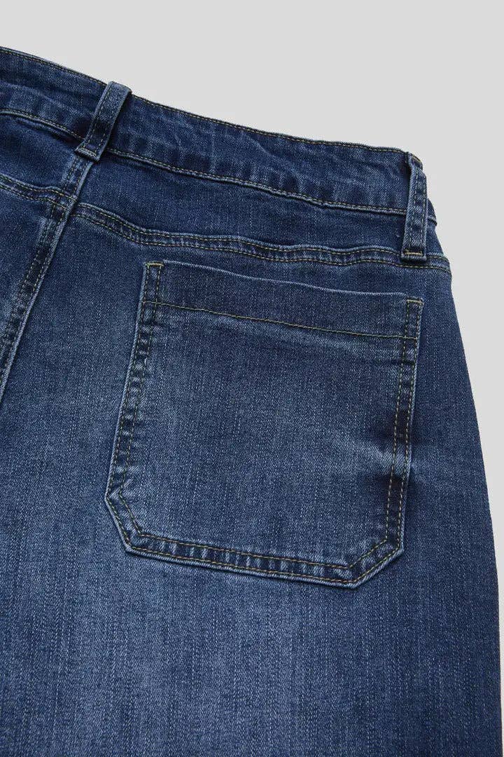 Light Wash Denim Jeans High Waist Wide Leg Casual: Navy / 100%Polyester / XL