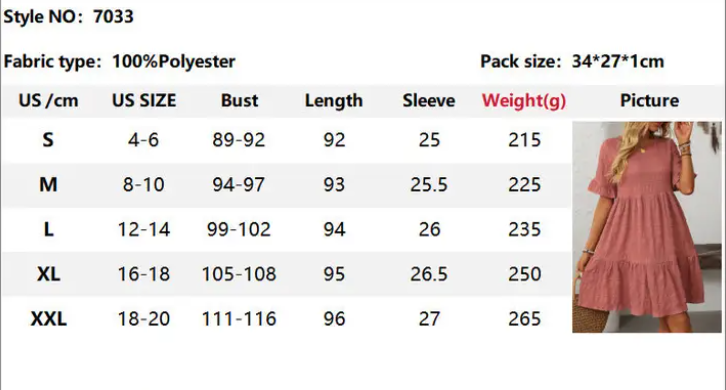 Women Ruffle Sleeve A Line Tiered Flowy Casual Trendy Mini Dress: Bean paste powder / 100% Polyester / M