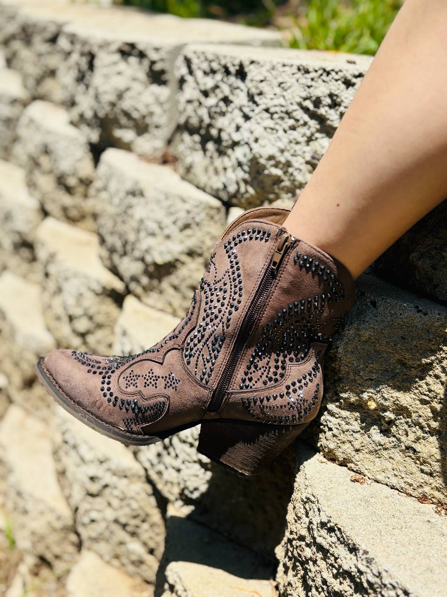 Very G Taupe Parade Rhinestone Bootie