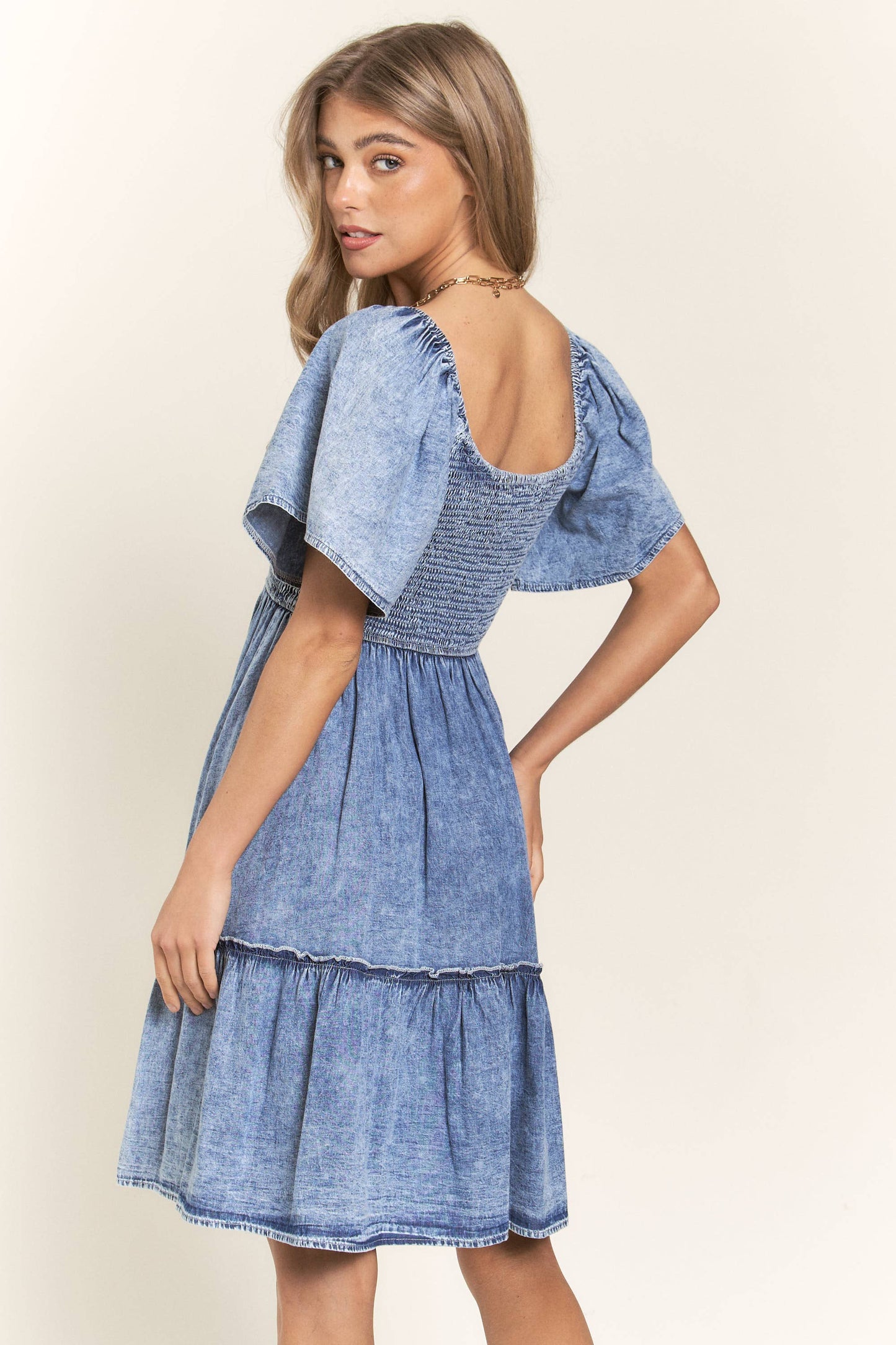 Washed Denim Smocked Top Dress - SALE